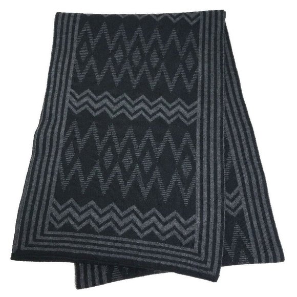 LOUIS VUITTON 401910 Chevron stripe Logo pattern Scarf wool Black/Gray - Picture 1 of 12